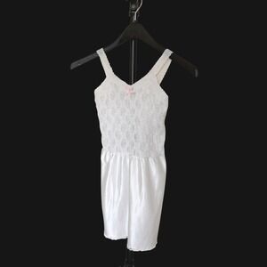 Coquette Girl White Lace Satin Chemise Slip Dress Pink Bow Accent Sz XS